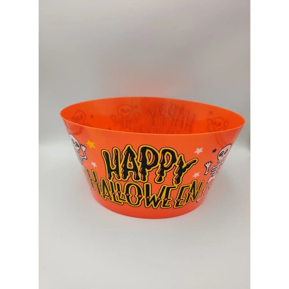Happy Halloween Trick Or Treat Candy Bowl‎ Skeleton Pumpkin plastic